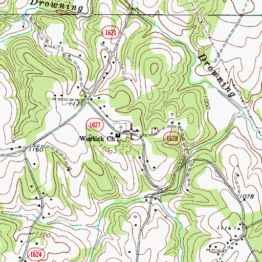 Topographic Map of Warlick Church, NC