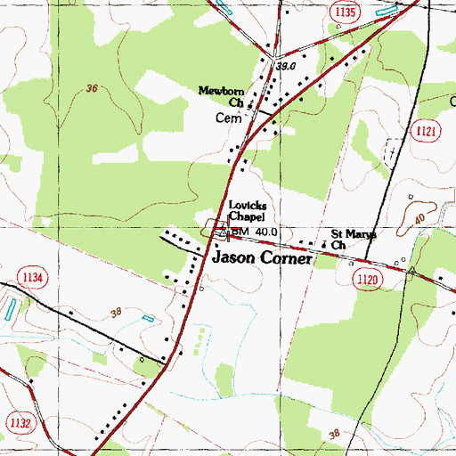 Topographic Map of Lovicks Chapel, NC
