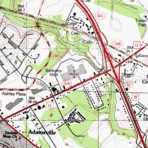 Topographic Map of Berkeley Mall, NC