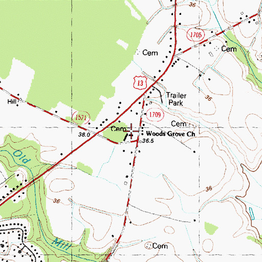 Topographic Map of Woods Grove Church, NC
