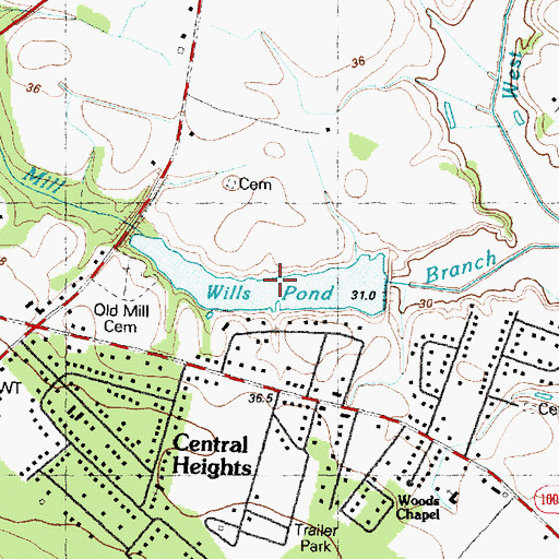 Topographic Map of Wills Pond, NC