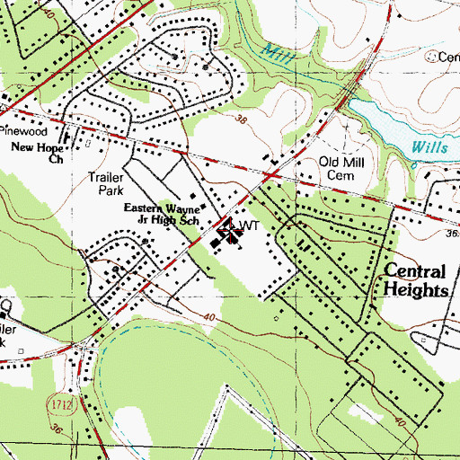 Topographic Map of Eastern Wayne Junior High School, NC
