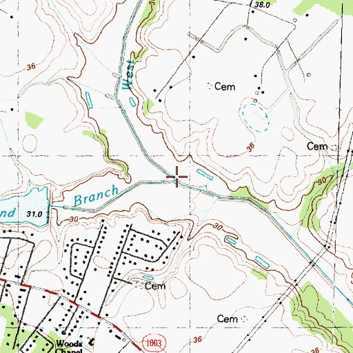 Topographic Map of Old Mill Branch, NC