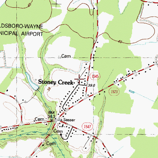 Topographic Map of Stoney Creek, NC