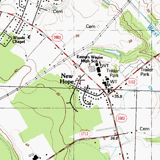 Topographic Map of New Hope, NC