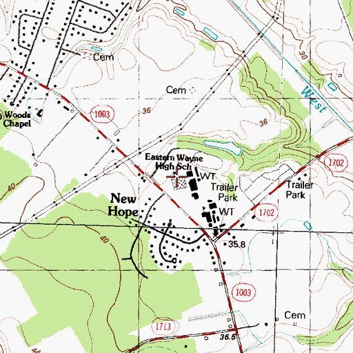 Topographic Map of Eastern Wayne High School, NC