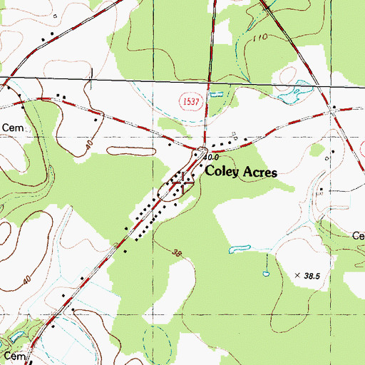 Topographic Map of Coley Acres, NC