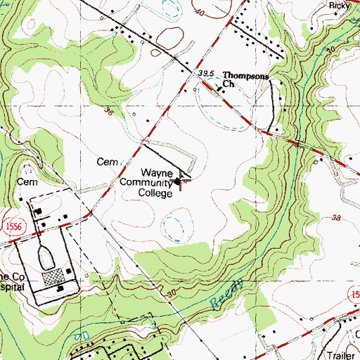 Topographic Map of Wayne Community College, NC