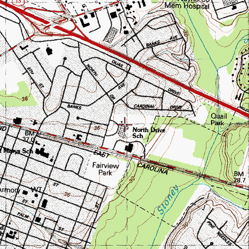 Topographic Map of North Drive School, NC