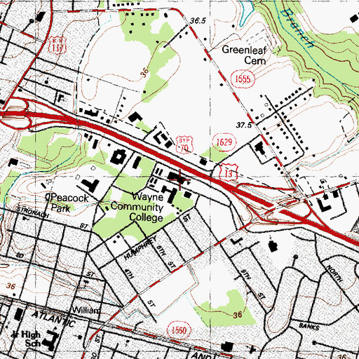 Topographic Map of Wayne Community College, NC