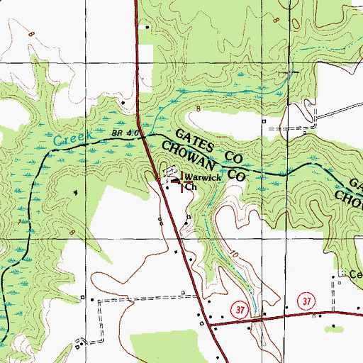 Topographic Map of Warwick Church, NC