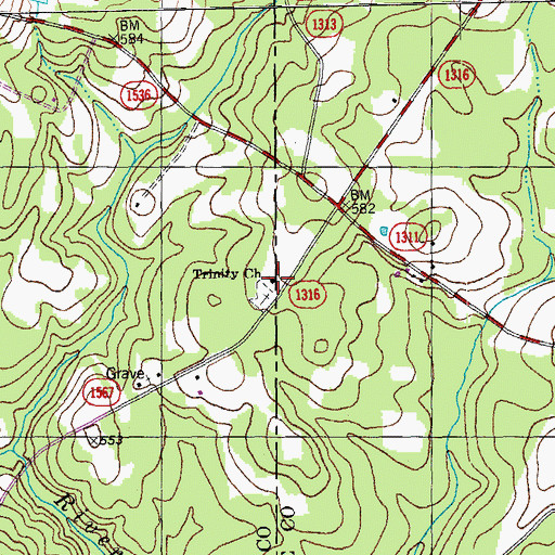 Topographic Map of Trinity Church, NC