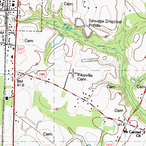 Topographic Map of Pikeville Cemetery, NC