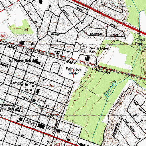 Topographic Map of Fairview Park, NC