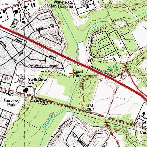 Topographic Map of Quail Park, NC