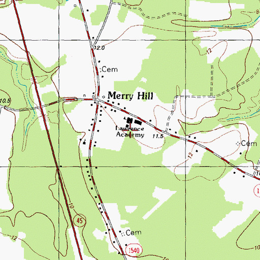 Topographic Map of Lawrence Academy, NC