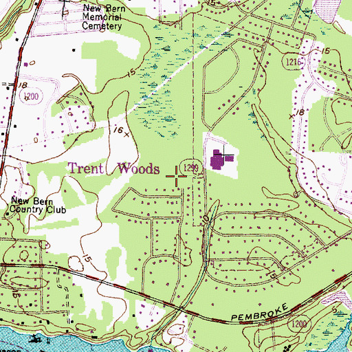 Topographic Map of Trent Woods, NC