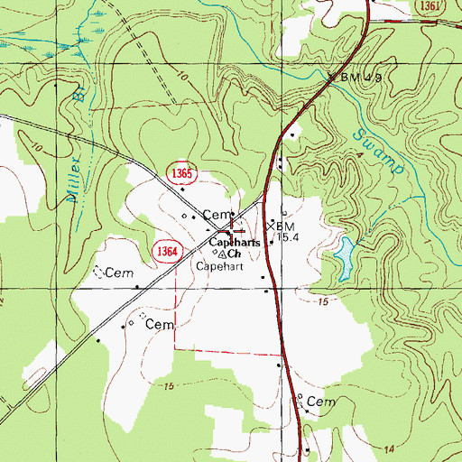 Topographic Map of Capeharts Church, NC