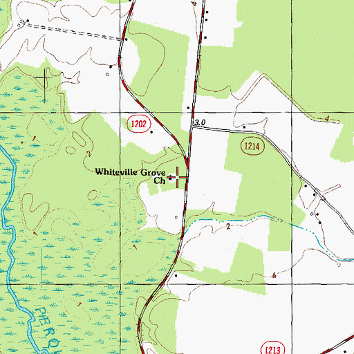 Topographic Map of Whiteville Grove Church, NC