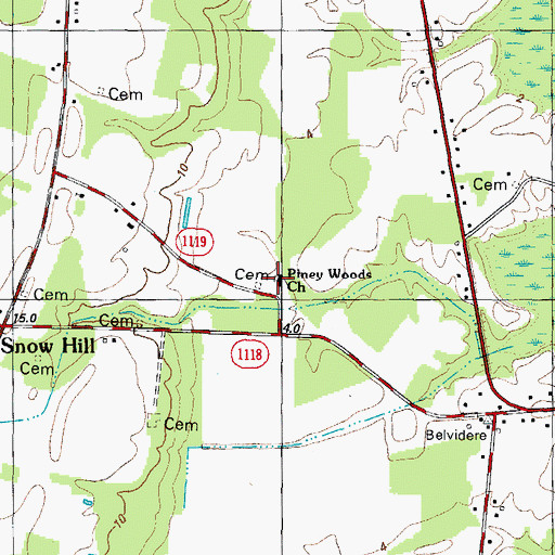 Topographic Map of Piney Woods Cemetery, NC