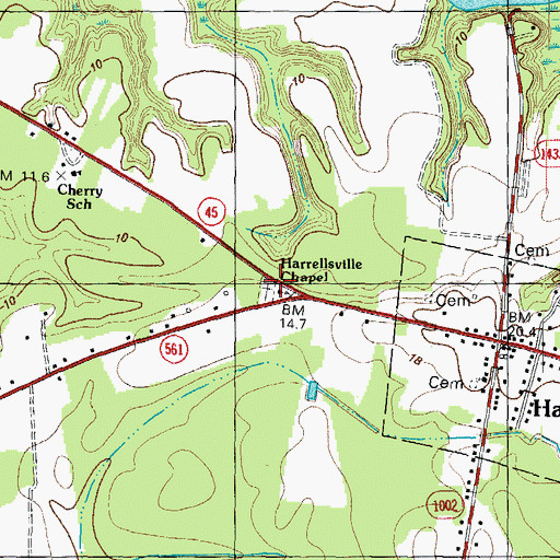 Topographic Map of Harrellsville Chapel, NC
