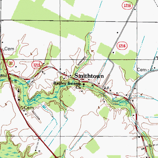 Topographic Map of Smithtown, NC