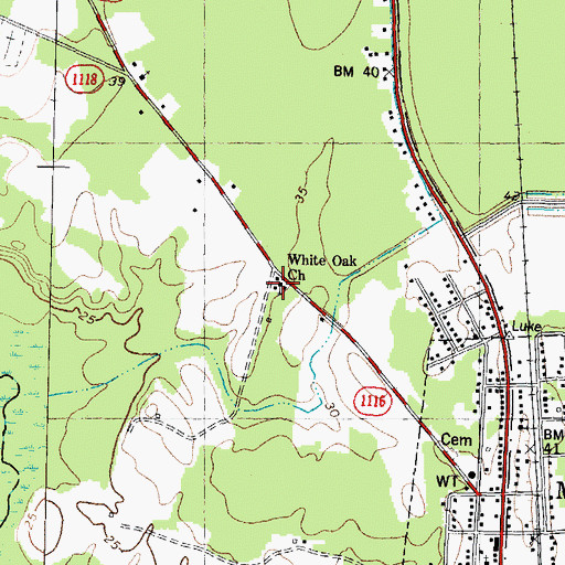 Topographic Map of White Oak Church, NC