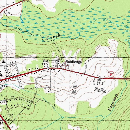 Topographic Map of Routledge Cemetery, NC