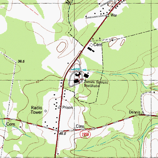 Topographic Map of James Sprunt Community College, NC