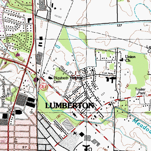 Topographic Map of Elizabeth Heights Cemetery, NC