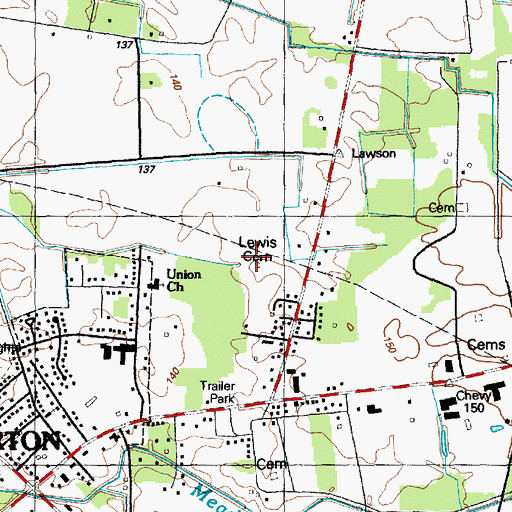 Topographic Map of Lewis Cemetery, NC