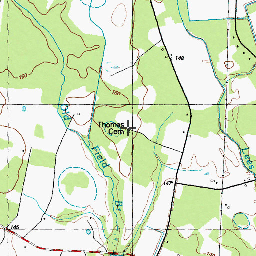 Topographic Map of Thomas Cemetery, NC