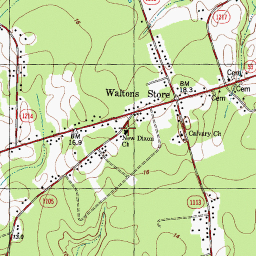Topographic Map of New Dixon Church, NC