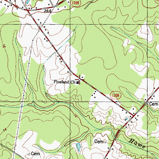 Topographic Map of Pineland Church, NC