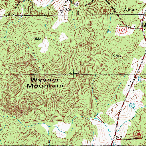 Topographic Map of Wysner Mountain, NC
