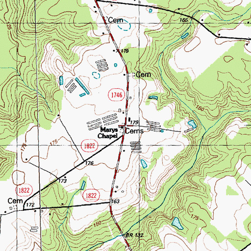 Topographic Map of Marys Chapel, NC