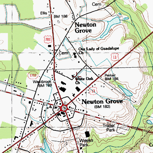 Topographic Map of White Oak Church, NC