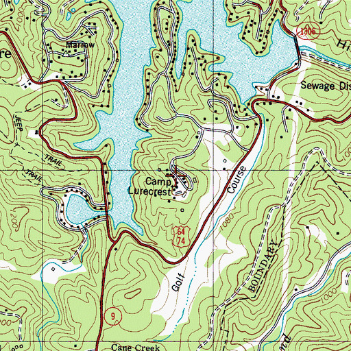 Topographic Map of Camp Lurecrest, NC
