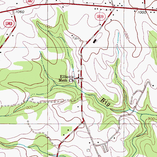 Topographic Map of Elliotts Memorial Church, NC
