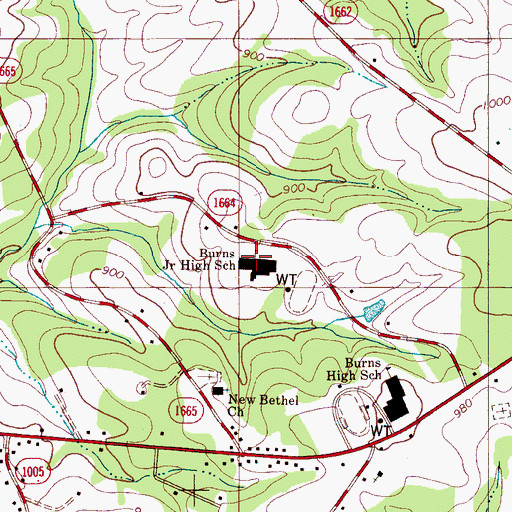 Topographic Map of Burns Junior High School, NC
