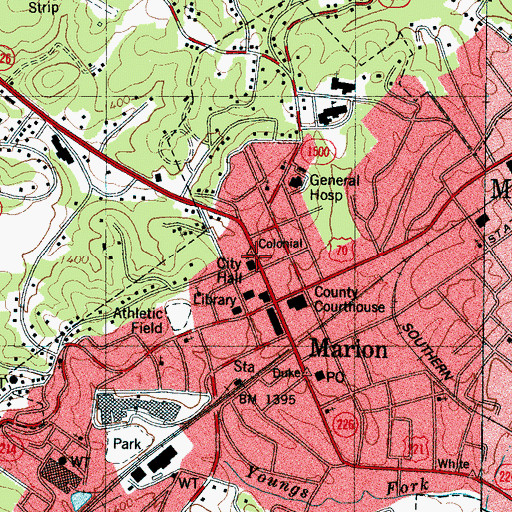 Topographic Map of Marion City Hall, NC