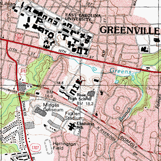 Topographic Map of Jonestown Hall, NC