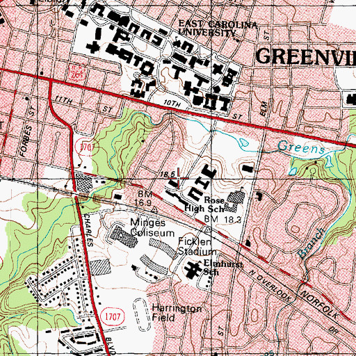 Topographic Map of East Carolina University, NC