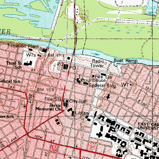 Topographic Map of Pitt County Court House, NC