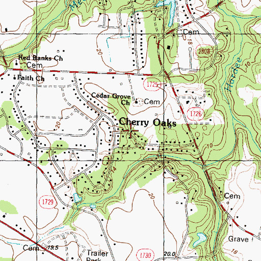 Topographic Map of Cherry Oaks, NC