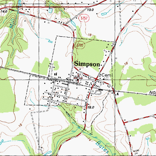Topographic Map of Simpson, NC
