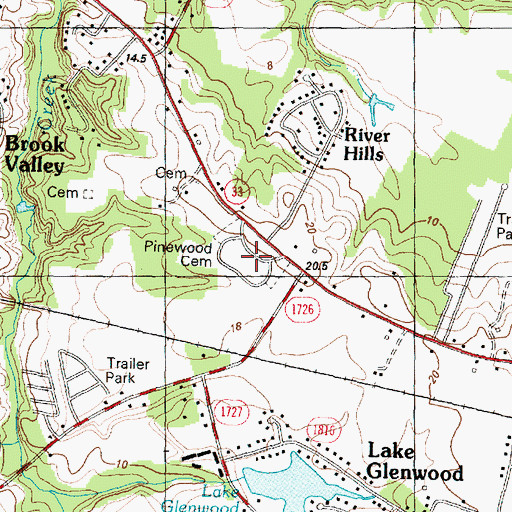 Topographic Map of Pinewood Cemetery, NC
