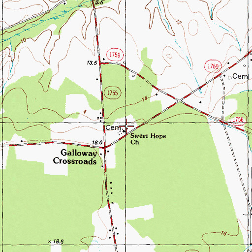 Topographic Map of Sweet Hope Church, NC