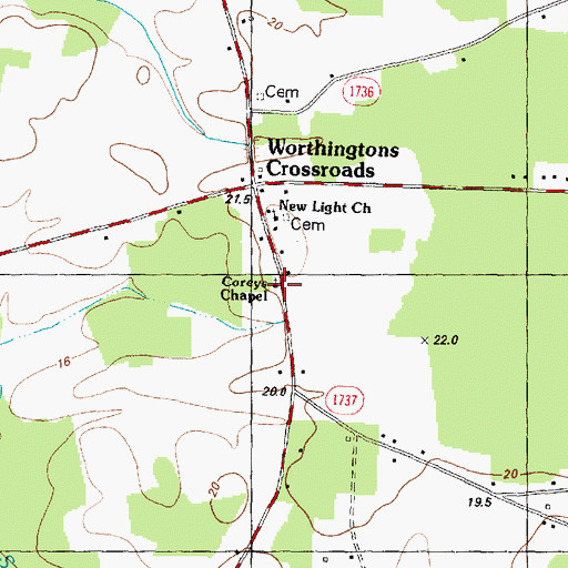 Topographic Map of Coreys Chapel, NC