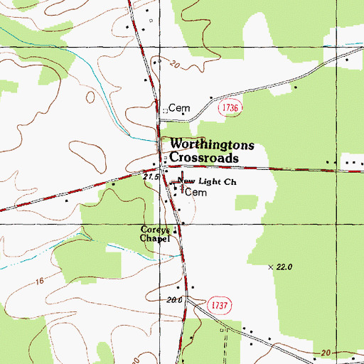 Topographic Map of New Light Church, NC